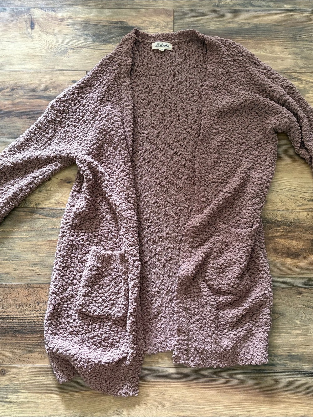 Listicle Dusty Mauve/brown Popcorn Knit Open Cardigan